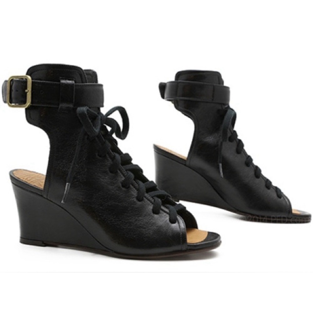 Chie Mihara Raceup Lace Leather Gladiator Wedge Sandals Made Spain Size 39.5 9